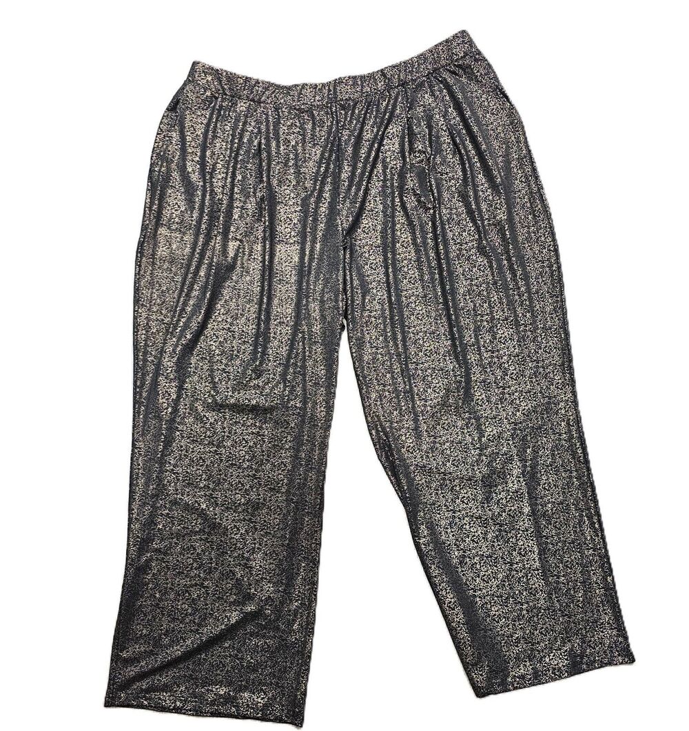 BloomChic 26 Black Gold Shimmer Wide Leg Pants Pockets Holiday Party Flowy NWT